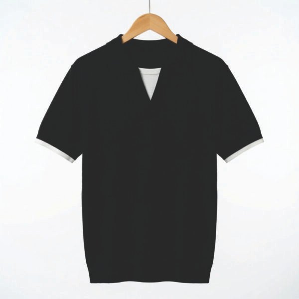 VSM Open-Collar Knit Polo black (#40,000) VSM Open-Collar Knit Polo Shirt – Premium Minimalist Short Sleeve Polo
